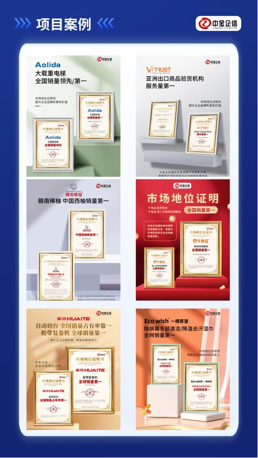 市场地位认证：中金企